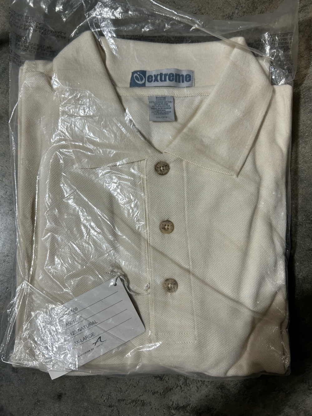 NWT Extreme Men’s Long Sleeve Polo Shirt 2XL Natural Cream